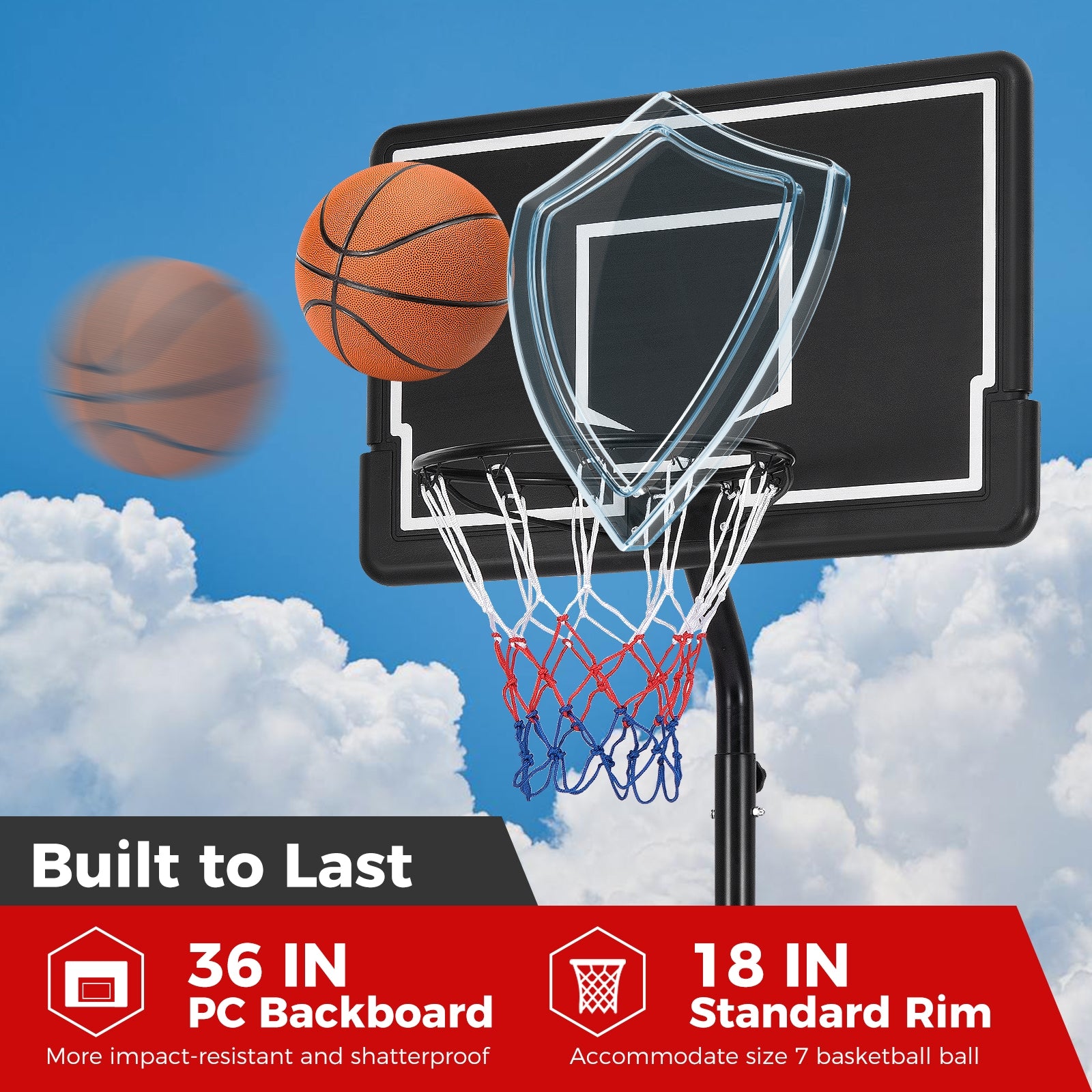 Portable Outdoor Basketball Hoop 6.9-8.5 FT Adjustable with Fillable Base Shatterproof PC Backboard, Black Sport Equipments at Gallery Canada