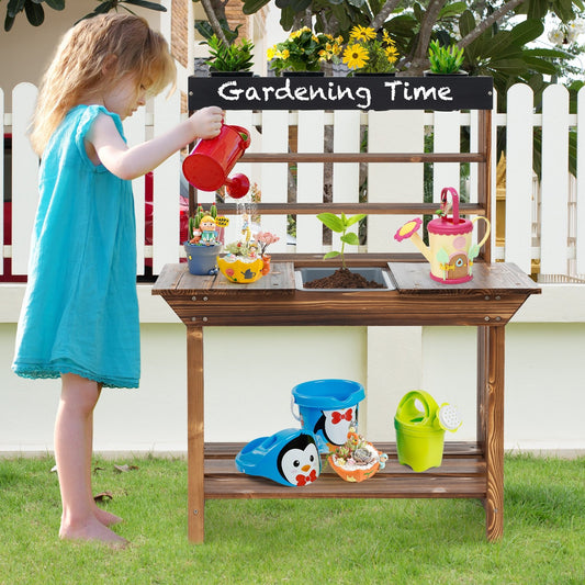 Wooden Potting Bench Table Outdoor Mud Kitchen with Solid Fir Wood Frame, Natural - Gallery Canada