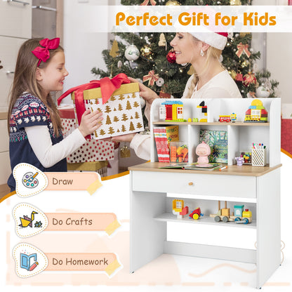 Kids Wooden Study Desk Writing Table with Hutch and Drawer, White Kids Table & Chair Sets at Gallery Canada