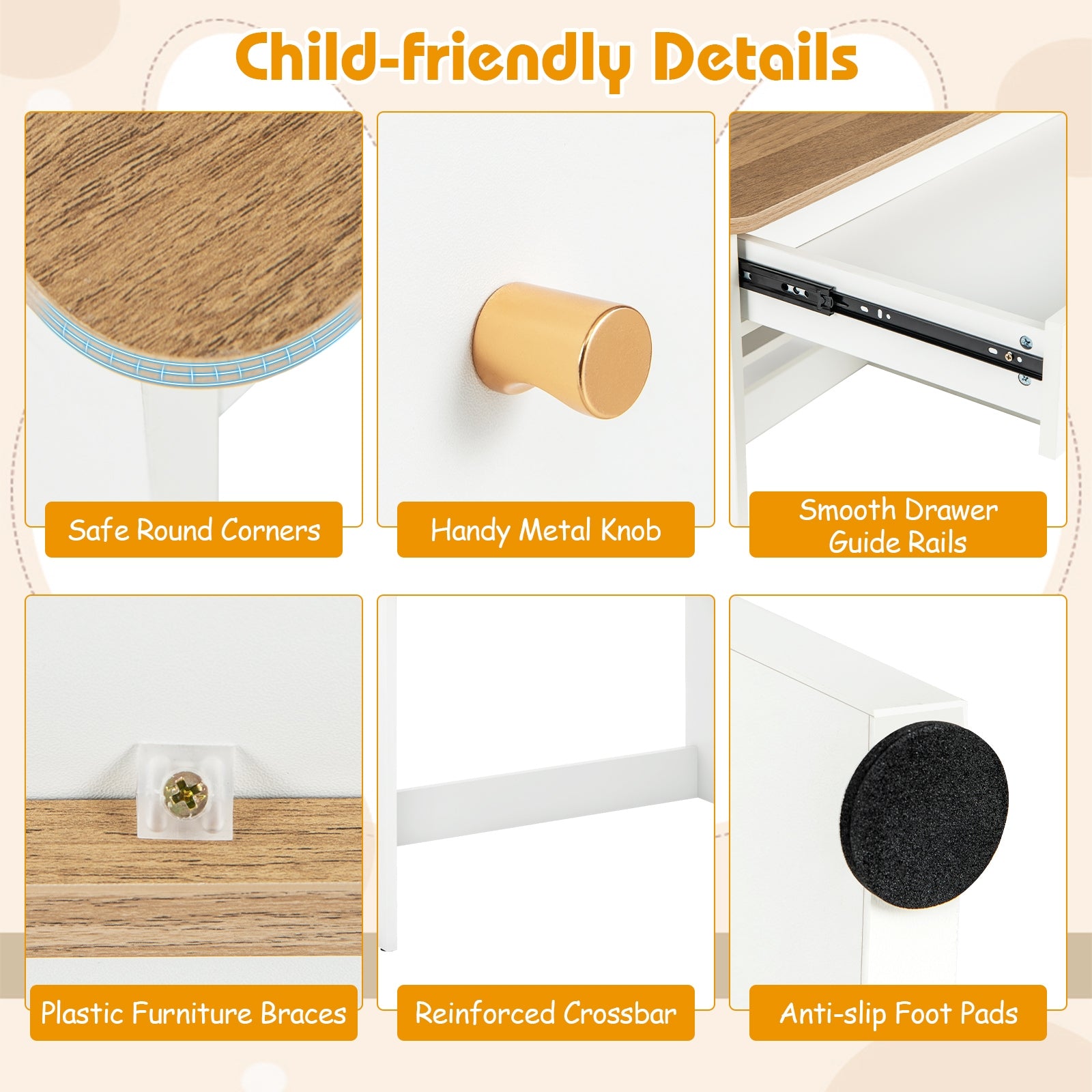 Kids Wooden Study Desk Writing Table with Hutch and Drawer, White Kids Table & Chair Sets at Gallery Canada