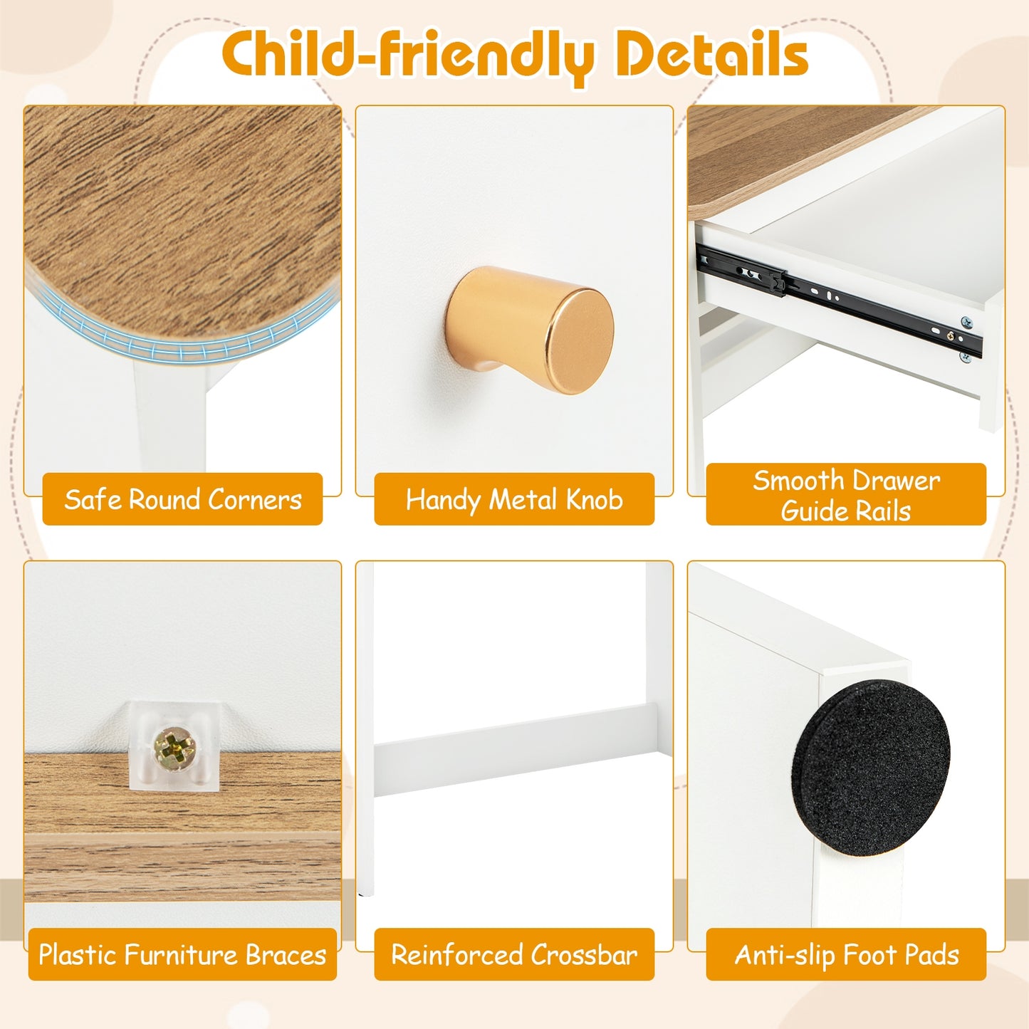 Kids Wooden Study Desk Writing Table with Hutch and Drawer, White Kids Table & Chair Sets at Gallery Canada