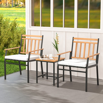 3 Pieces Outdoor Furniture Set Acacia Wood Patio Conversation Set with Cushions, White Patio Conversation Sets at Gallery Canada
