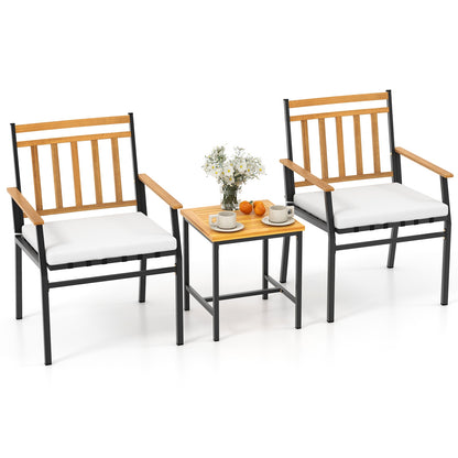 3 Pieces Outdoor Furniture Set Acacia Wood Patio Conversation Set with Cushions, White Patio Conversation Sets at Gallery Canada