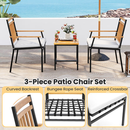 3 Pieces Outdoor Furniture Set Acacia Wood Patio Conversation Set with Cushions, White Patio Conversation Sets at Gallery Canada