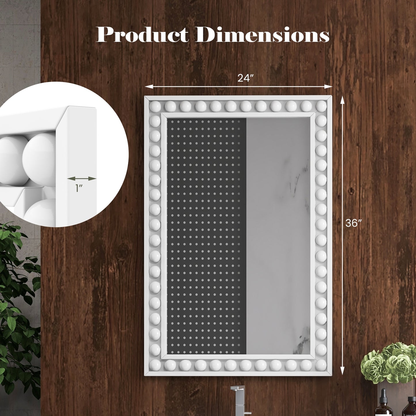 24 x 36 Inches Rustic Wall Mirror with Solid Wood Frame for Living Room Bedroom, White Wall Mirrors at Gallery Canada