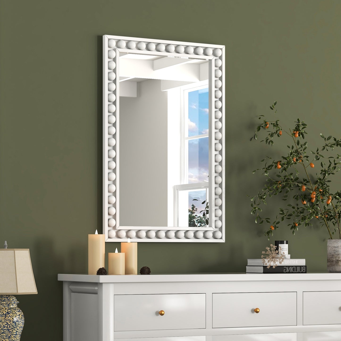 24 x 36 Inches Rustic Wall Mirror with Solid Wood Frame for Living Room Bedroom, White Wall Mirrors at Gallery Canada