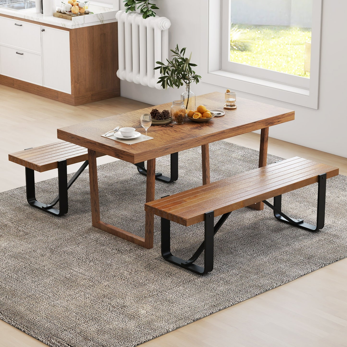 60 Inch Entryway Bench Rustic Farmhouse Wooden Shoe Rack with Metal Frame, Natural Shoe Racks & Storage Benches at Gallery Canada