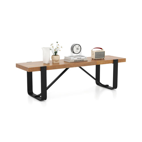 60 Inch Entryway Bench Rustic Farmhouse Wooden Shoe Rack with Metal Frame, Natural