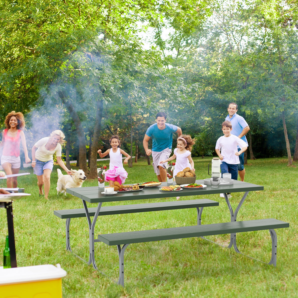 6 FT Picnic Table Bench Set, Metal Frame, HDPE Tabletop, Green Picnic Tables at Gallery Canada