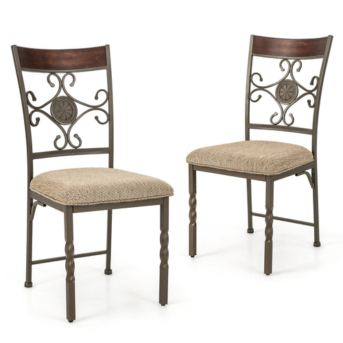 Set Of 2 Armless Dining Chairs, With Seat Cushion, Brown