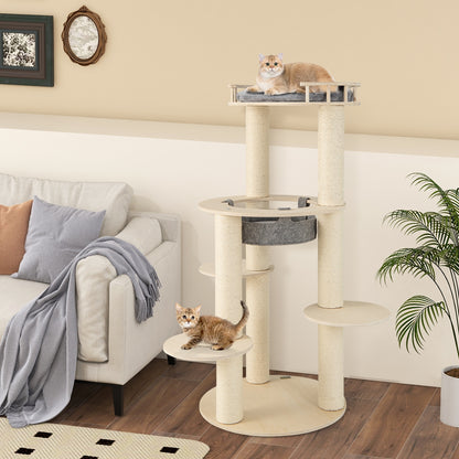 5-level Wooden Cat Tree with Padded Perch Non-woven Hammock, Gray Cat Trees Condos & Scratchers at Gallery Canada