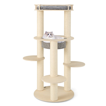 5-level Wooden Cat Tree with Padded Perch Non-woven Hammock, Gray Cat Trees Condos & Scratchers Gray at Gallery Canada