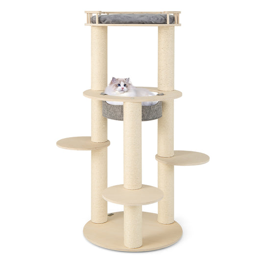 5-Level Wooden Cat Tree, Padded Perch, Non-Woven Hammock, Gray Cat Trees Condos & Scratchers Gray at Gallery Canada