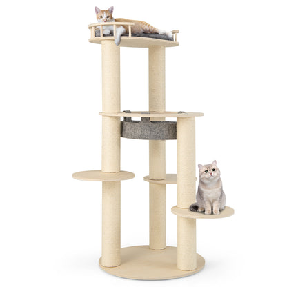 5-level Wooden Cat Tree with Padded Perch Non-woven Hammock, Gray Cat Trees Condos & Scratchers at Gallery Canada
