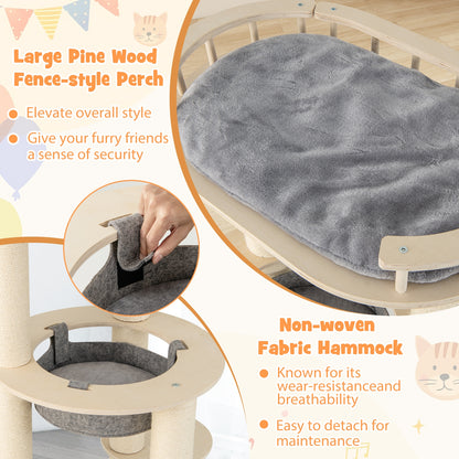 5-level Wooden Cat Tree with Padded Perch Non-woven Hammock, Gray Cat Trees Condos & Scratchers at Gallery Canada