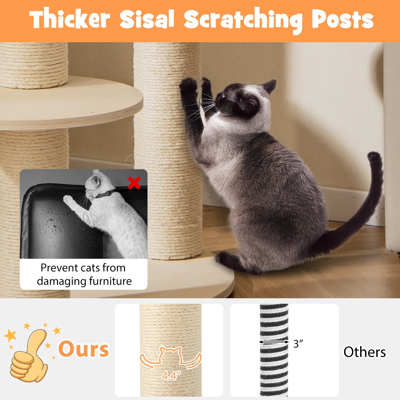 5-level Wooden Cat Tree with Padded Perch Non-woven Hammock, Gray Cat Trees Condos & Scratchers at Gallery Canada