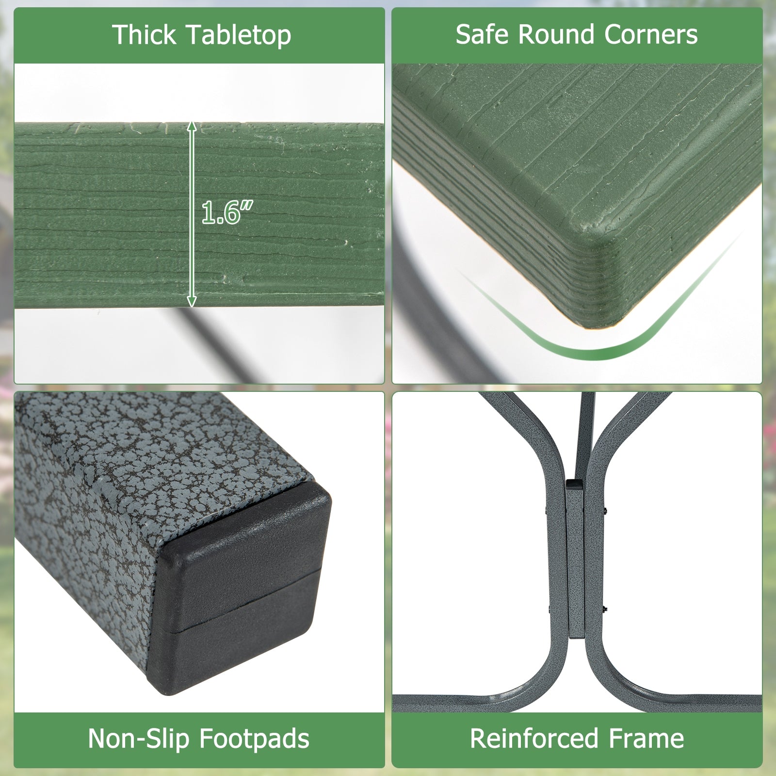 6 FT Picnic Table Bench Set, Metal Frame, HDPE Tabletop, Green Picnic Tables at Gallery Canada