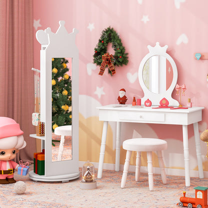 Kids Room Furniture Set Princess Vanity Table and Stool Set with Mirror and Drawer, White Kids Vanities at Gallery Canada