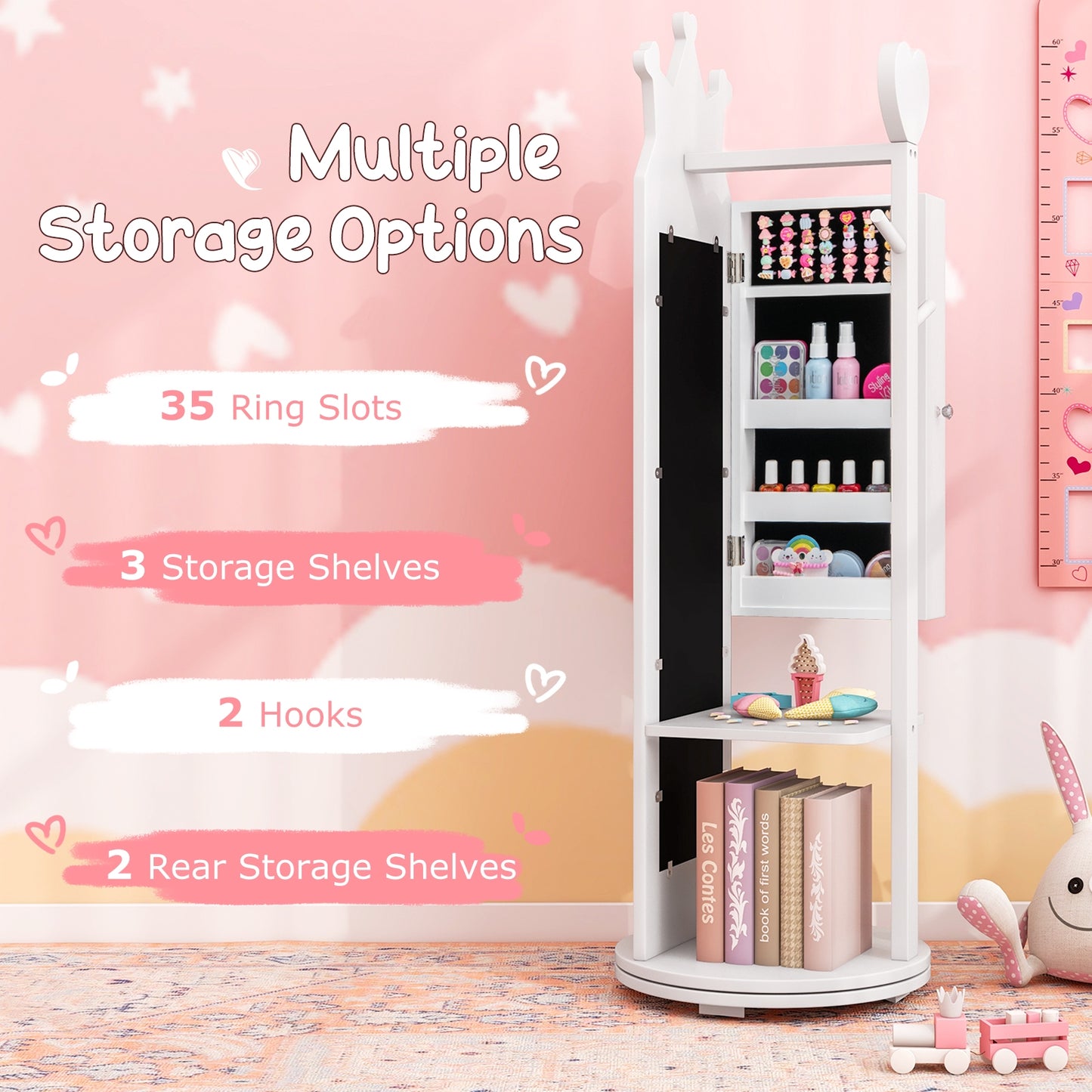 Kids Room Furniture Set Princess Vanity Table and Stool Set with Mirror and Drawer, White Kids Vanities at Gallery Canada