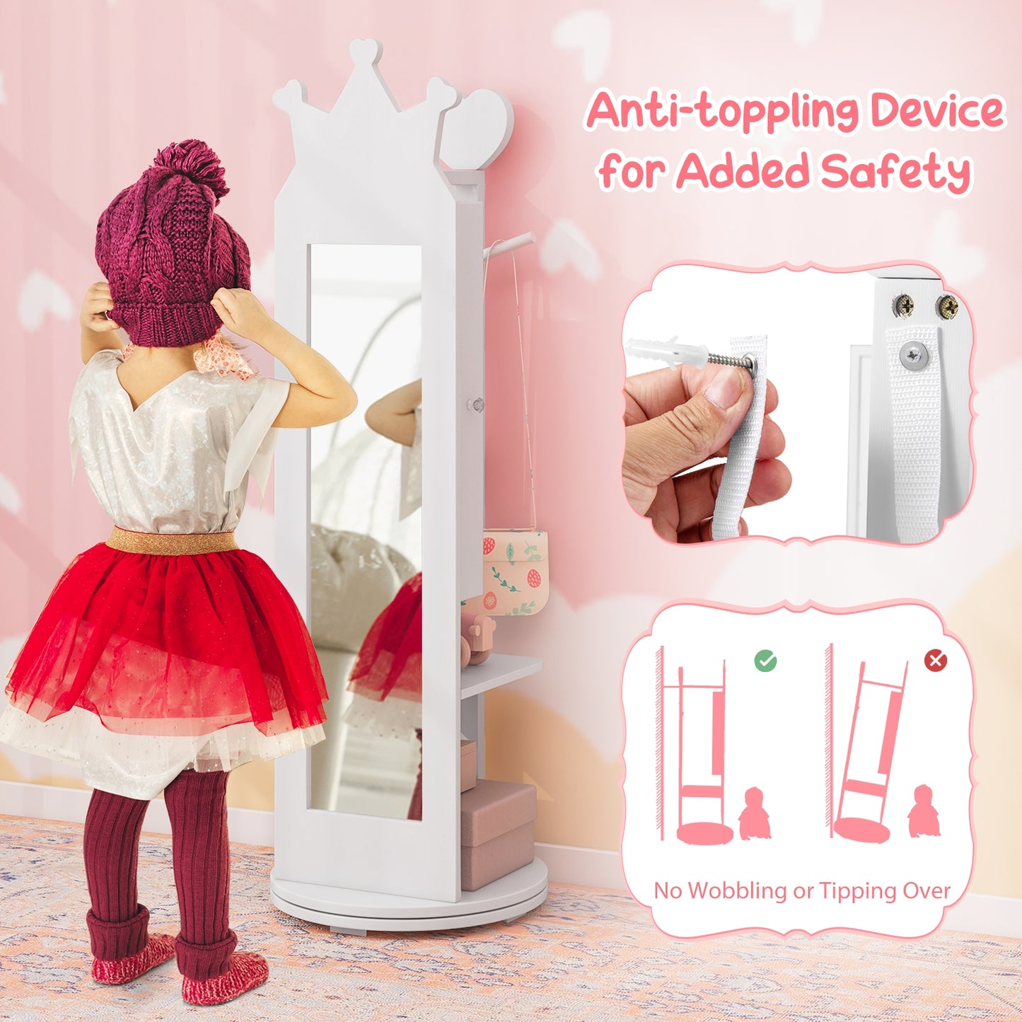 Kids Room Furniture Set Princess Vanity Table and Stool Set with Mirror and Drawer, White Kids Vanities at Gallery Canada