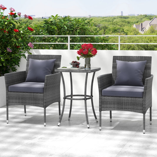 3 Piece Patio Furniture Set, Cushioned Chairs, Tempered Glass Table, Gray Patio Conversation Sets Gray at Gallery Canada