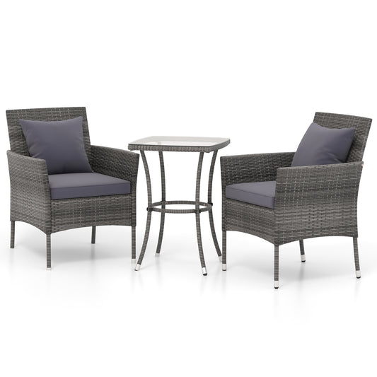3 Piece Patio Furniture Set, Cushioned Chairs, Tempered Glass Table, Gray Patio Conversation Sets Gray at Gallery Canada