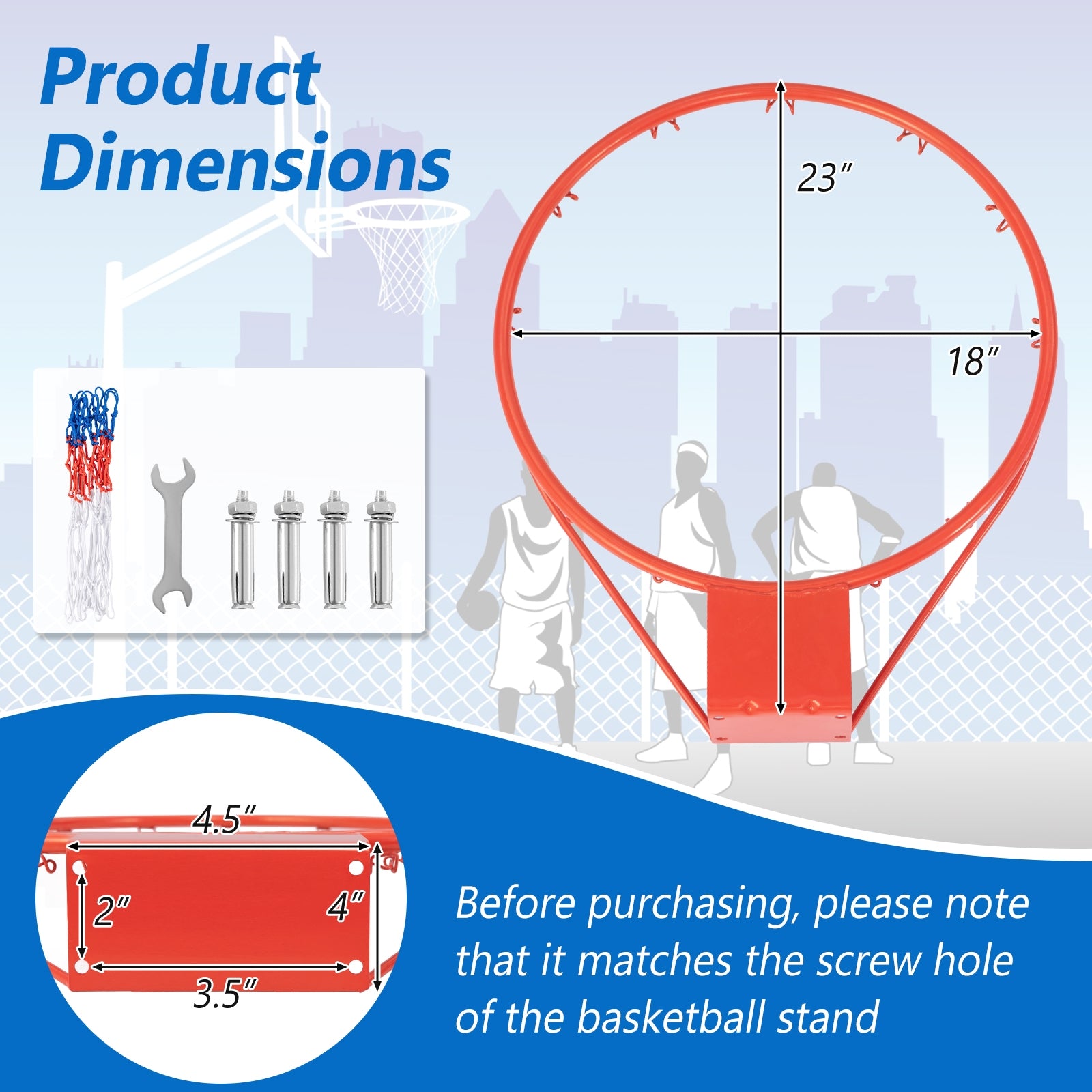 18 Inch Basketball Rim Goal Replacement with All Weather Net and Mounting Hardware, Orange Sport Equipments at Gallery Canada