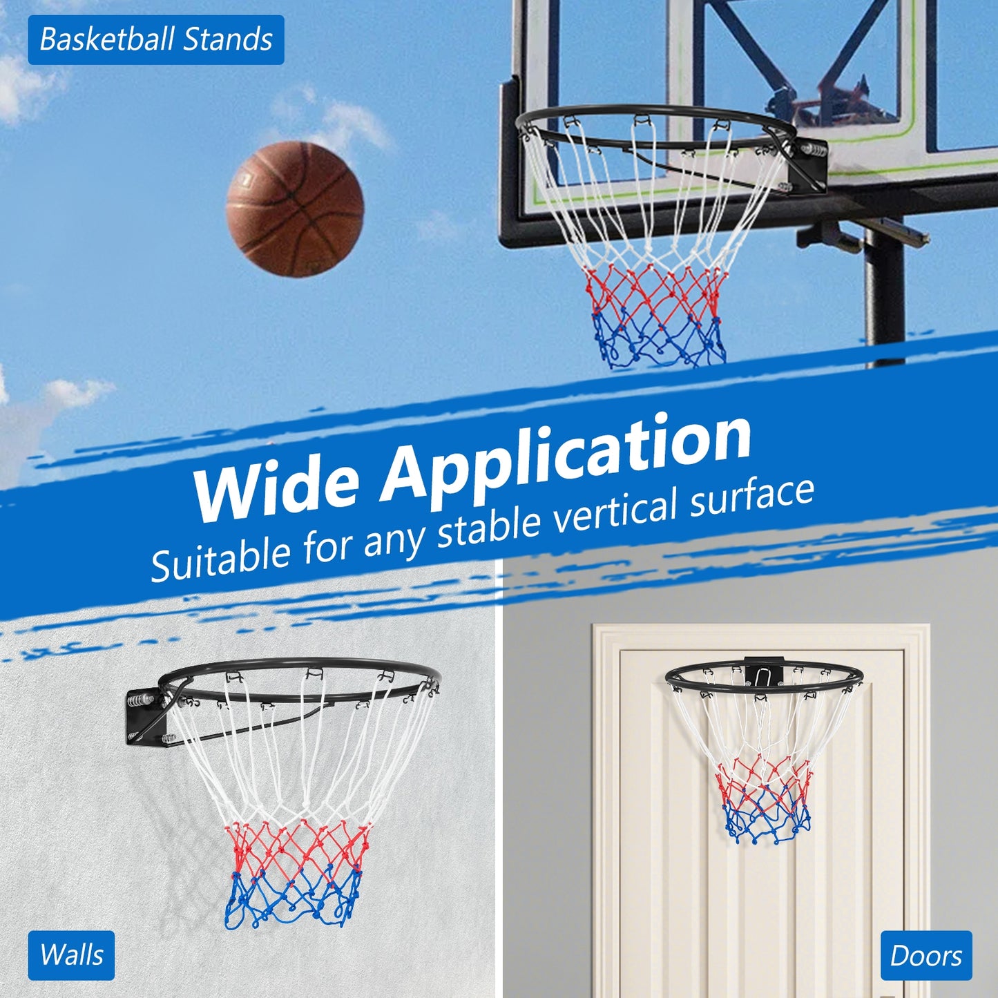 18 Inch Basketball Rim Goal Replacement with All Weather Net and Mounting Hardware, Black Sport Equipments at Gallery Canada