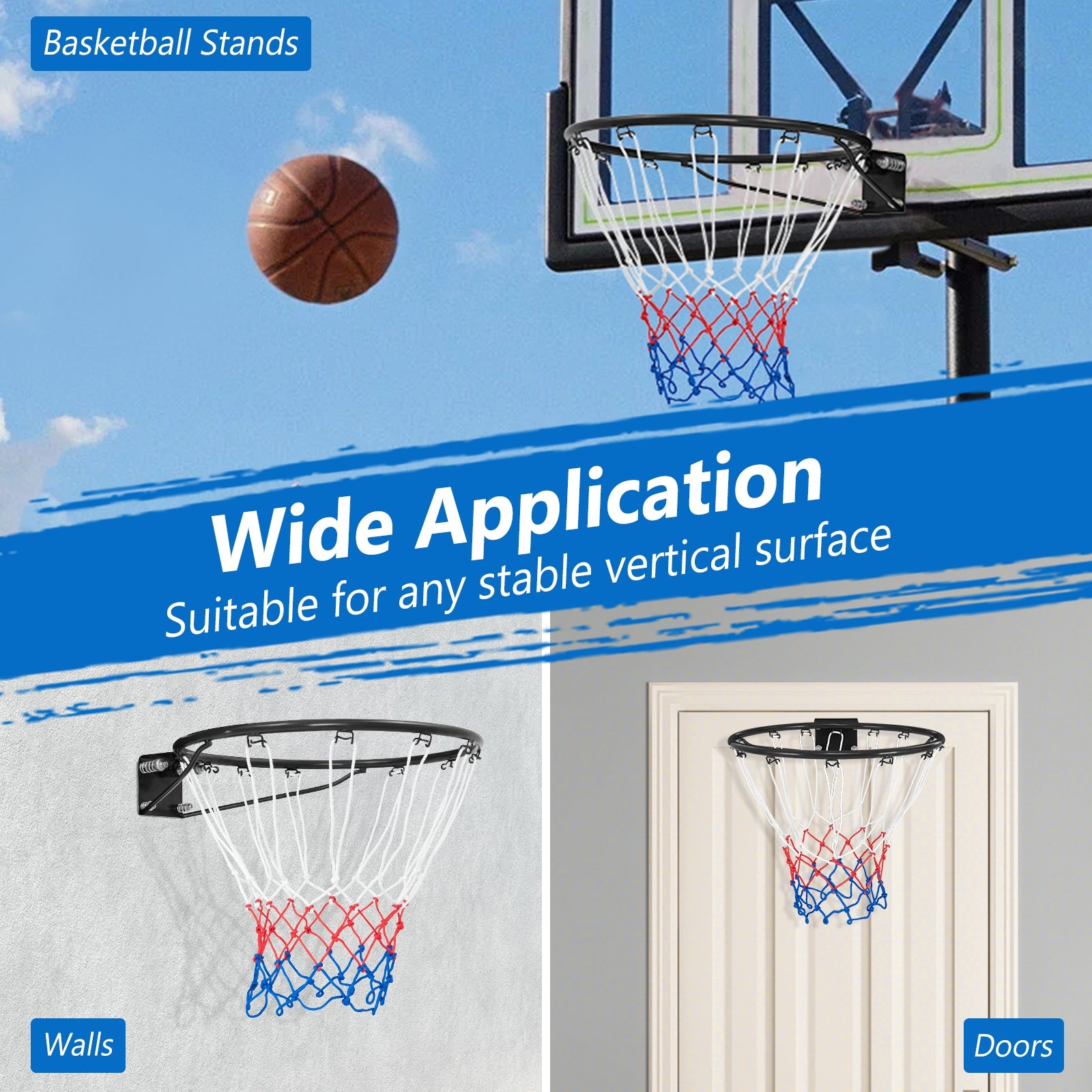 18 Inch Basketball Rim Goal Replacement with All Weather Net and Mounting Hardware, Black Sport Equipments at Gallery Canada