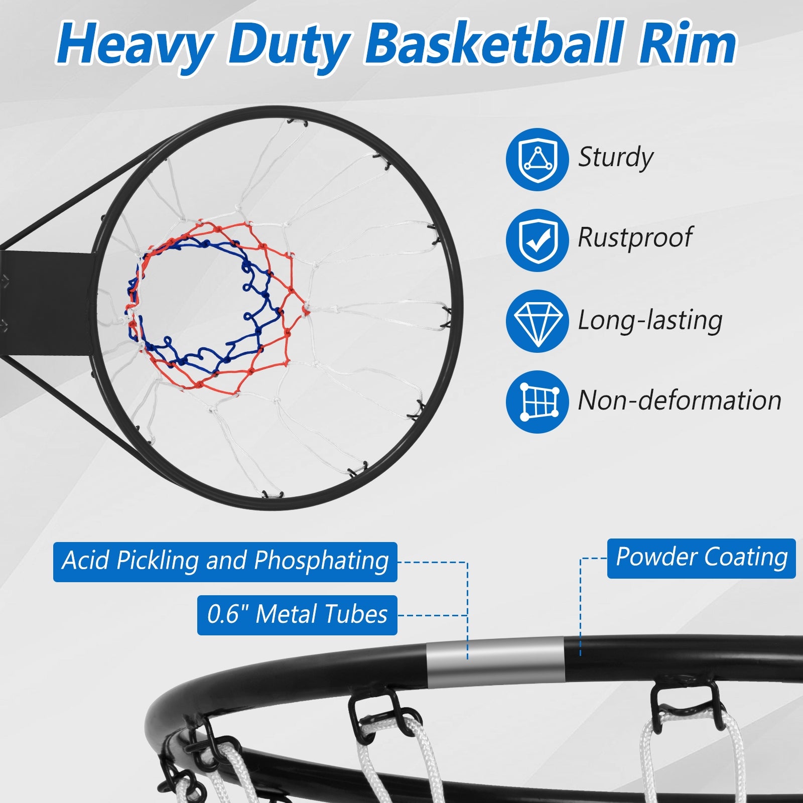 15 Inch Basketball Rim Goal Replacement with All Weather Net and Mounting Hardware, Black Sport Equipments at Gallery Canada