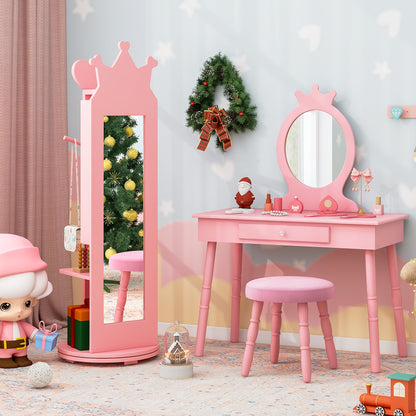 Kids Room Furniture Set Princess Vanity Table and Stool Set with Mirror and Drawer, Pink Kids Vanities at Gallery Canada