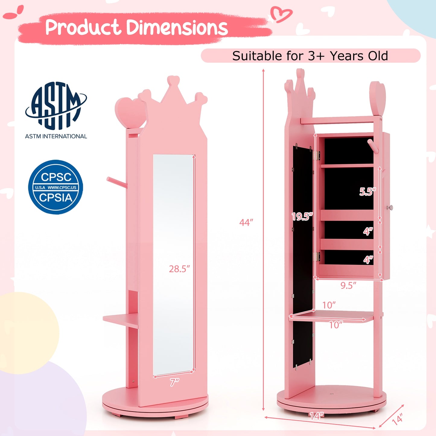 Kids Room Furniture Set Princess Vanity Table and Stool Set with Mirror and Drawer, Pink Kids Vanities at Gallery Canada