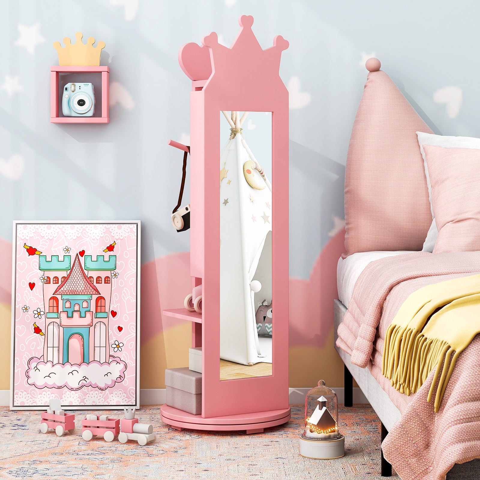 Kids Room Furniture Set Princess Vanity Table and Stool Set with Mirror and Drawer, Pink Kids Vanities at Gallery Canada