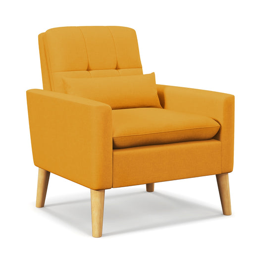 Accent Chair with Lumbar Pillow Natural Rubber Wood Legs Padded Cushions, Yellow Accent Chairs Yellow at Gallery Canada