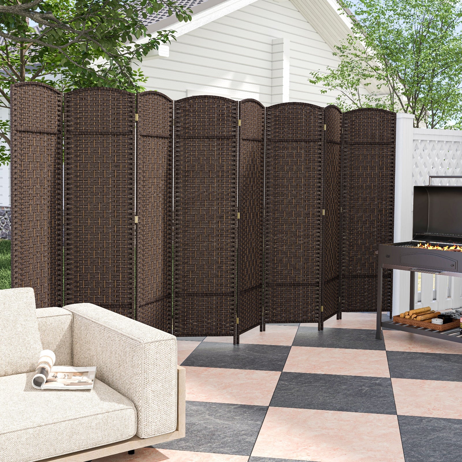 8-Panel Folding Room Divider, Hand-Woven Texture, Solid Wood Frame, Brown Room Dividers at Gallery Canada