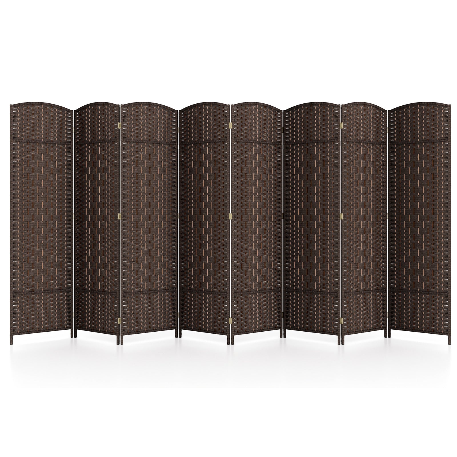 8-Panel Folding Room Divider, Hand-Woven Texture, Solid Wood Frame, Brown Room Dividers Brown at Gallery Canada