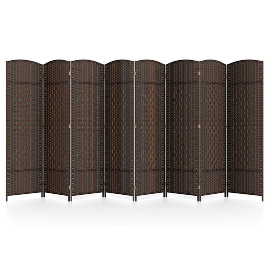 8-Panel Folding Room Divider, Hand-Woven Texture, Solid Wood Frame, Brown Room Dividers Brown at Gallery Canada
