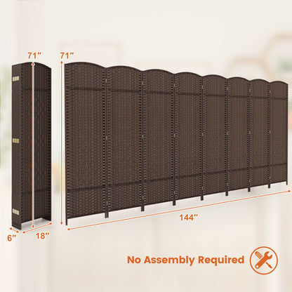 8-Panel Folding Room Divider, Hand-Woven Texture, Solid Wood Frame, Brown Room Dividers at Gallery Canada