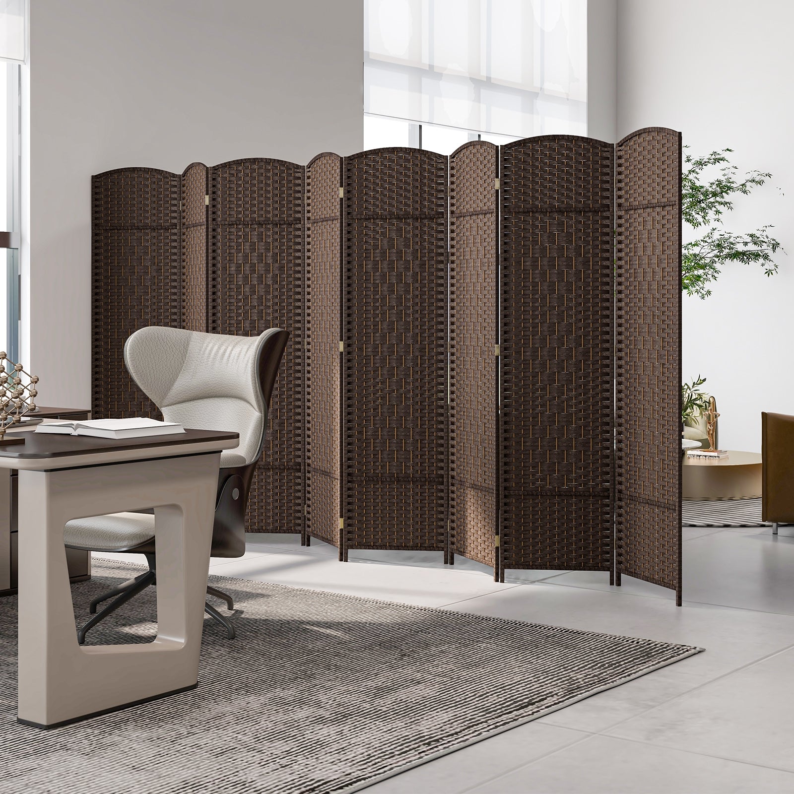 8-Panel Folding Room Divider, Hand-Woven Texture, Solid Wood Frame, Brown Room Dividers at Gallery Canada