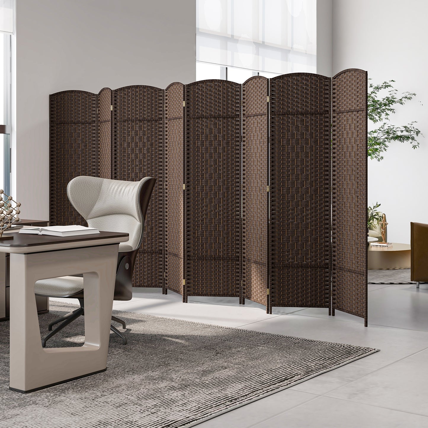 8-Panel Folding Room Divider, Hand-Woven Texture, Solid Wood Frame, Brown Room Dividers at Gallery Canada
