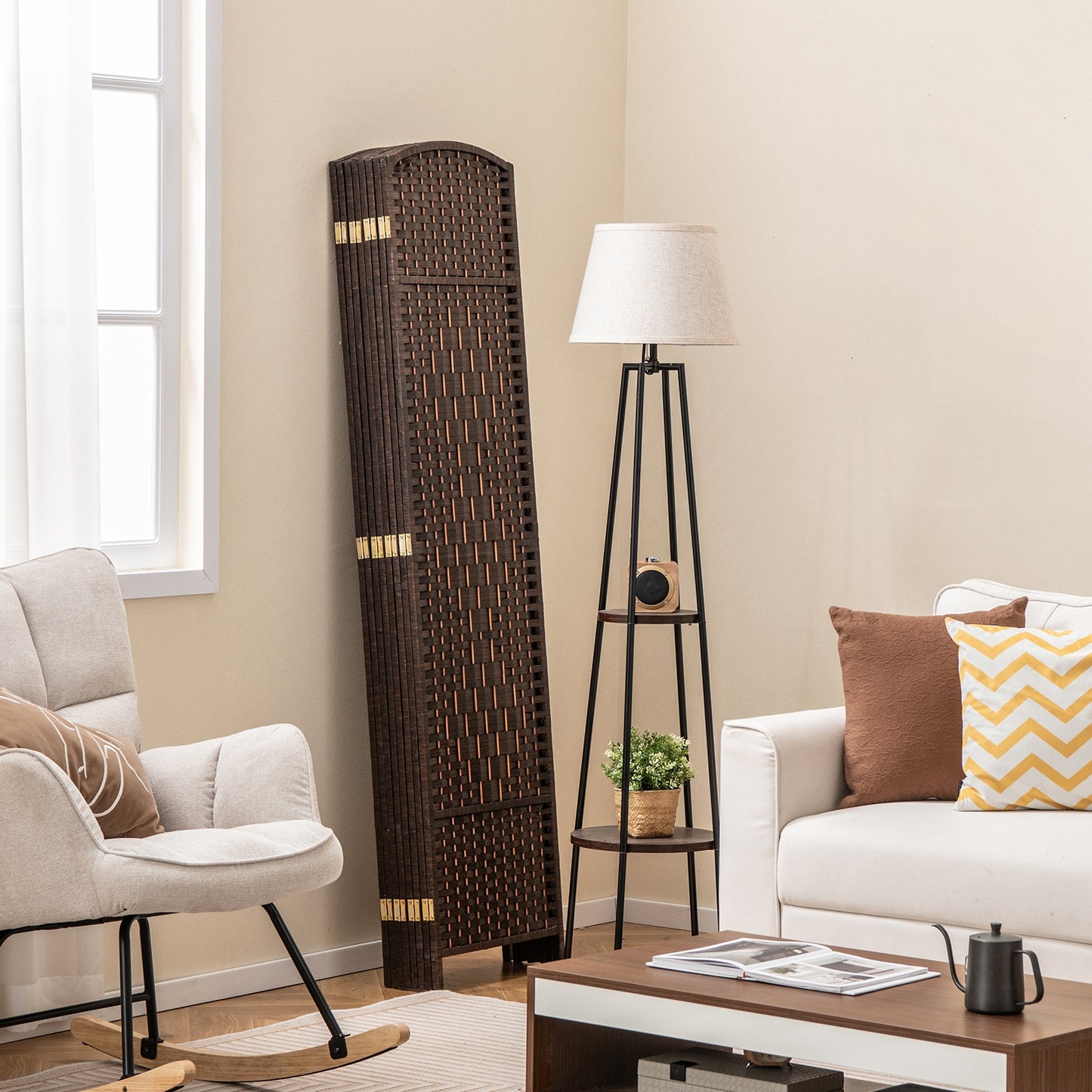 8-Panel Folding Room Divider, Hand-Woven Texture, Solid Wood Frame, Brown Room Dividers at Gallery Canada