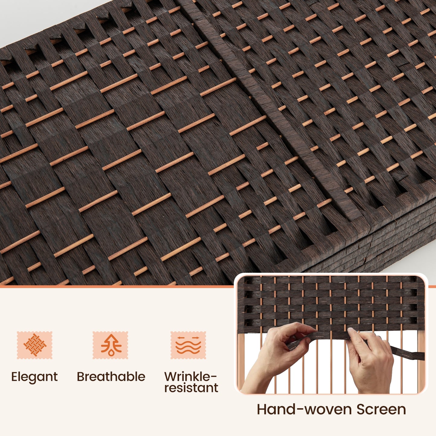8-Panel Folding Room Divider, Hand-Woven Texture, Solid Wood Frame, Brown Room Dividers at Gallery Canada