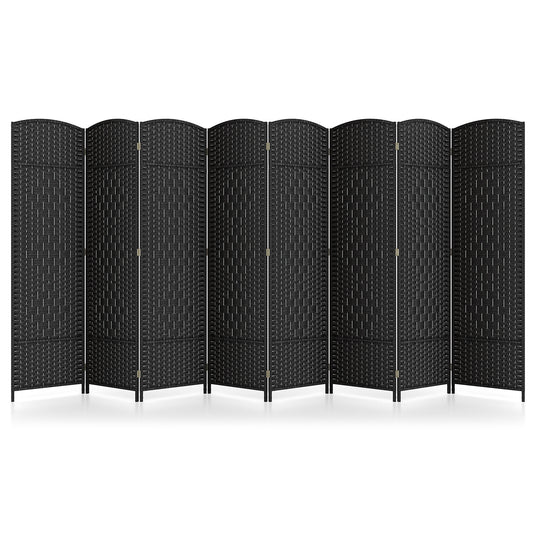 8-Panel Folding Room Divider, Hand-Woven Texture, Solid Wood Frame, Black Room Dividers Black at Gallery Canada
