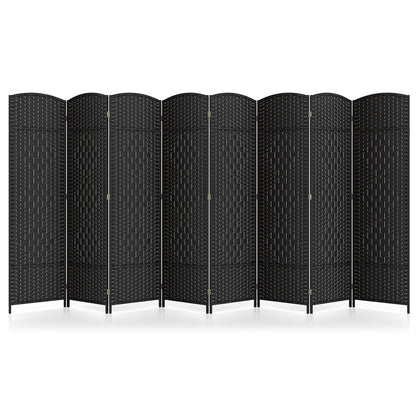 8-Panel Folding Room Divider with Hand-Woven Texture and Solid Wood Frame, Black Room Dividers at Gallery Canada