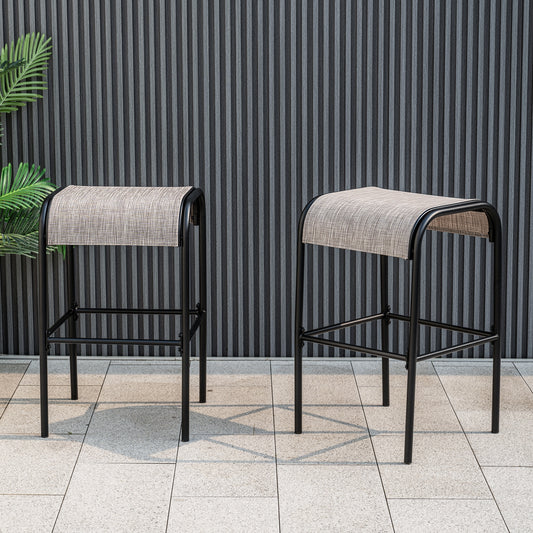 Set of 2/4 Patio Metal Bar Stools with Curved Fabric Seat-Set of 2 Bar Stools Coffee and Black at Gallery Canada