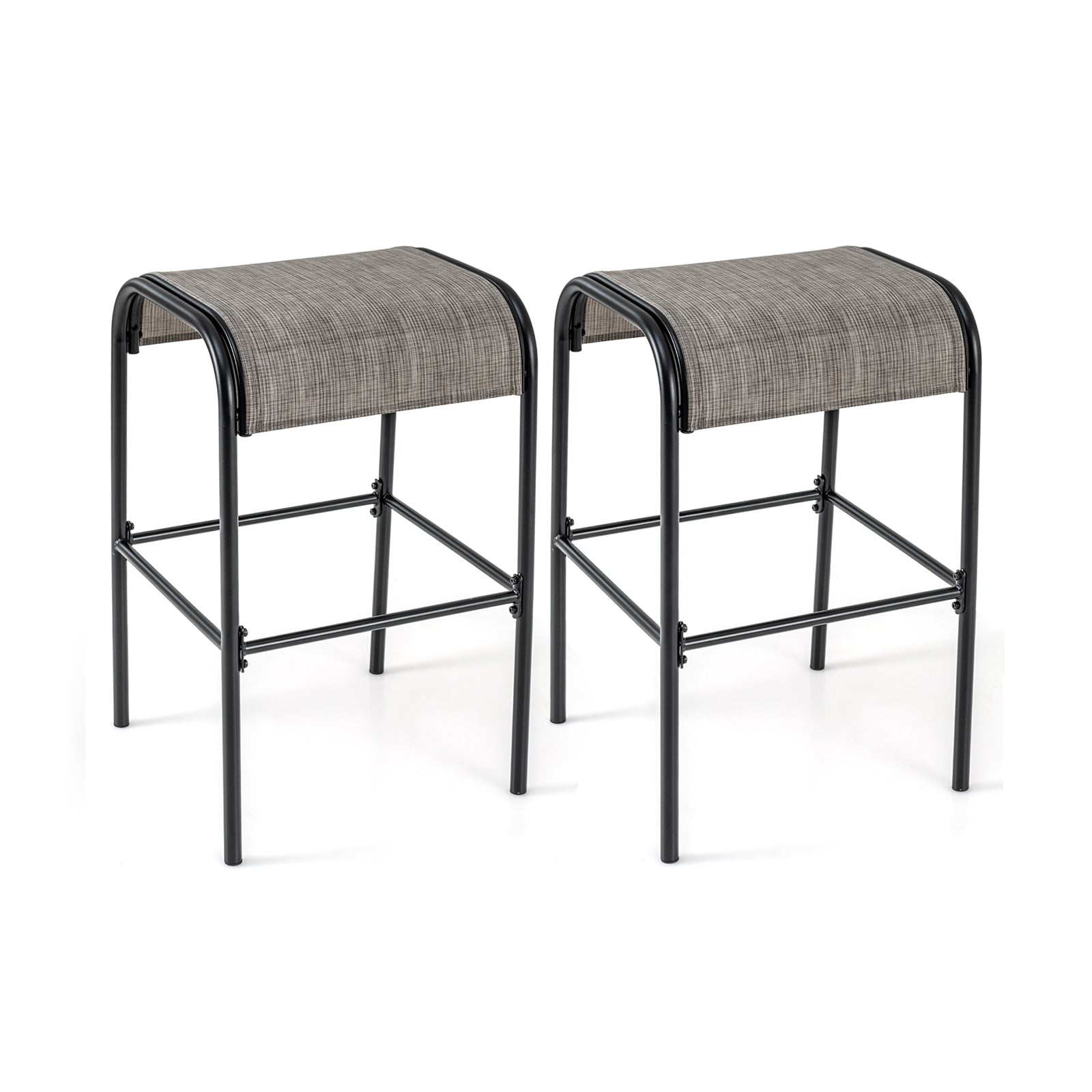 Set of 2/4 Patio Metal Bar Stools with Curved Fabric Seat-Set of 2 Bar Stools Coffee and Black at Gallery Canada