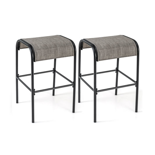 Set of 2/4 Patio Metal Bar Stools with Curved Fabric Seat-Set of 2 Bar Stools Coffee and Black at Gallery Canada