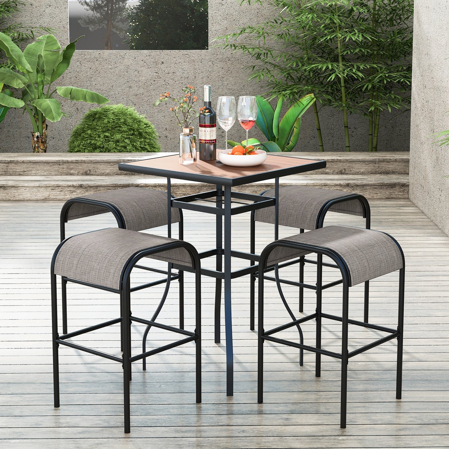 Set of 2/4 Patio Metal Bar Stools with Curved Fabric Seat-Set of 4 Bar Stools at Gallery Canada