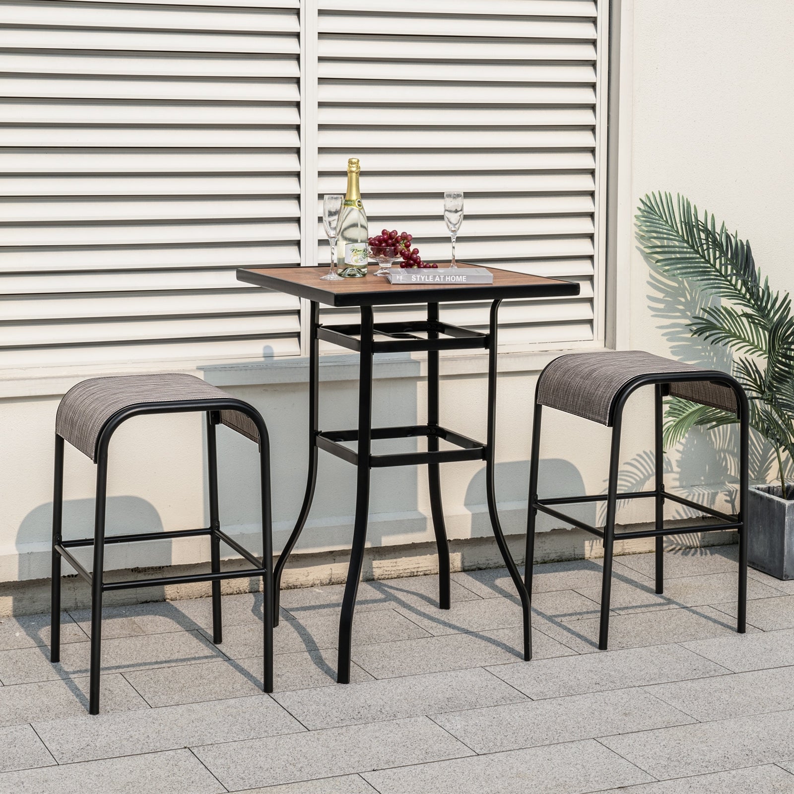 Set of 2/4 Patio Metal Bar Stools with Curved Fabric Seat-Set of 4 Bar Stools at Gallery Canada