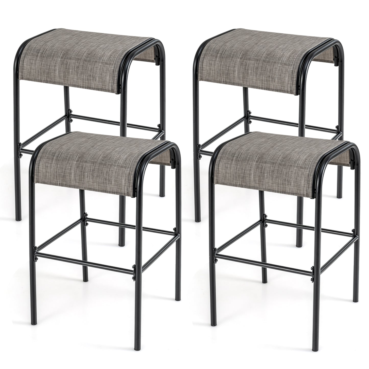 Set of 2/4 Patio Metal Bar Stools with Curved Fabric Seat-Set of 4 Bar Stools Coffee and Black at Gallery Canada